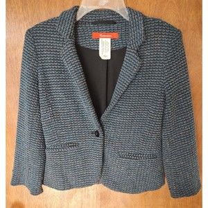 Anthropologie Cartonnier size S blue tweed knit one-button blazer suit jacket
